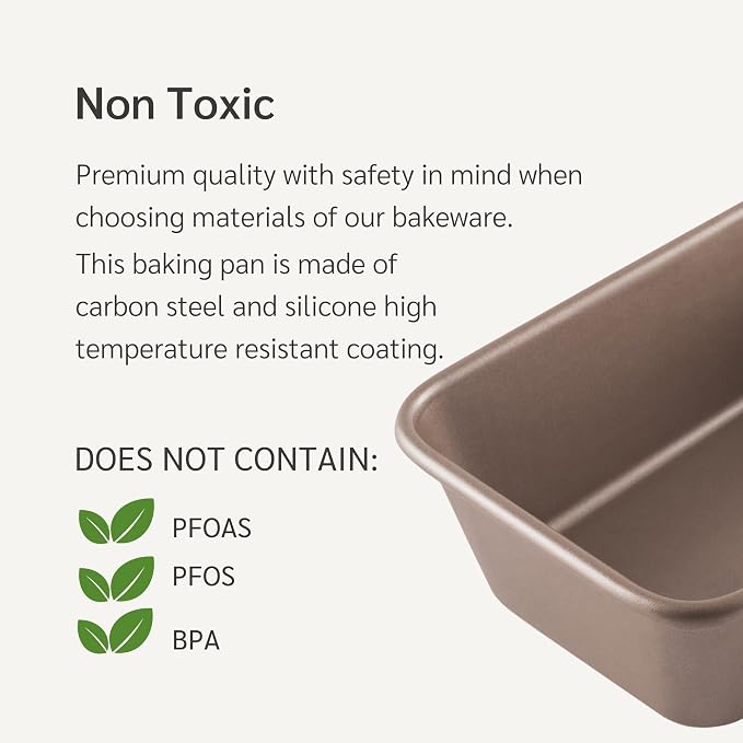 5 x 9 inch Nonstick Loaf Pan 1lb for Oven Baking, PFOA & BPA Free | | Non-Toxic - High Carbon Steel - Gold - Banana Bread Mold
