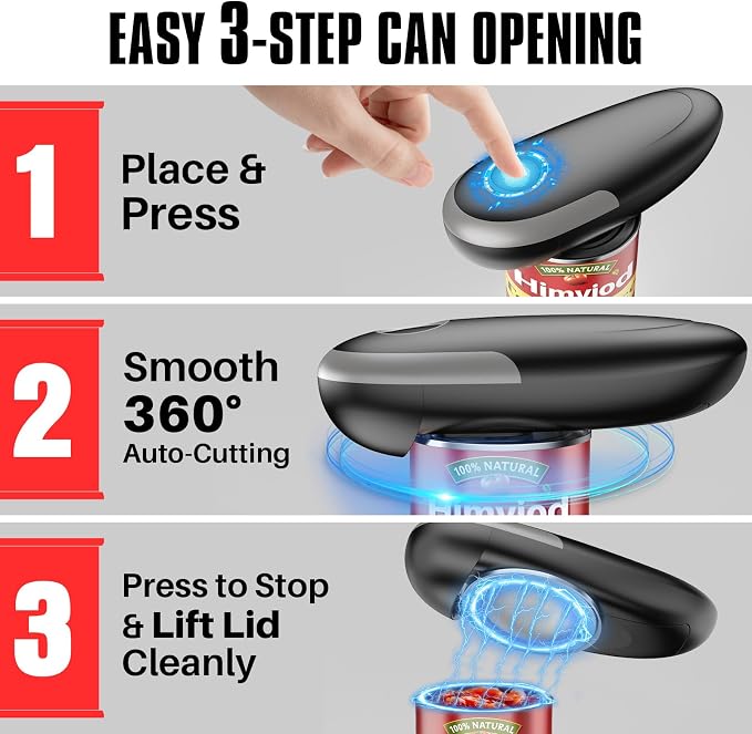 Electric Can Opener, One-Touch Automatic Can Opener for Seniors with Arthritis, Smooth Edge, Hands-Free, Fast Opening, Battery Powered, Food Safe Portable Electric Can Openers for Kitchen (Gray)
