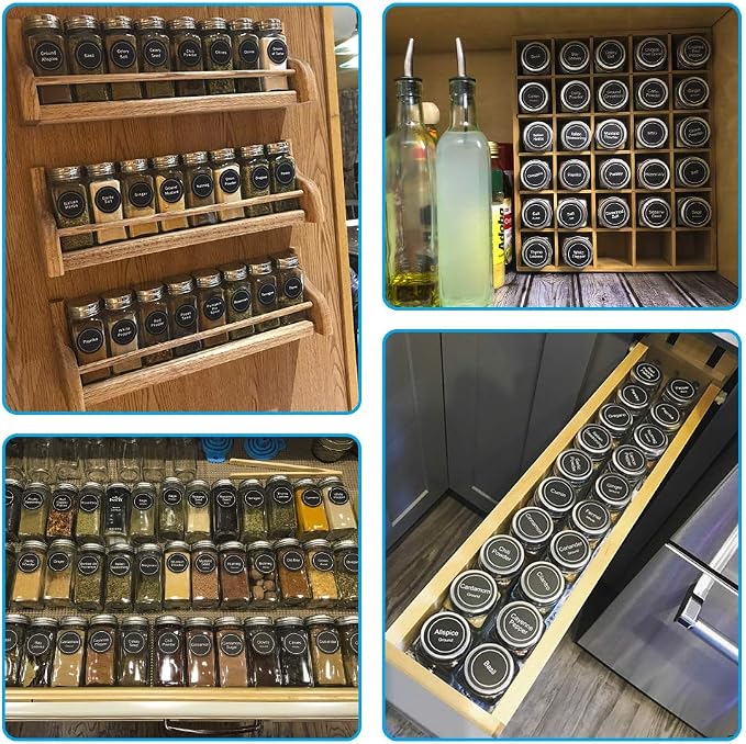 AOZITA 24 Pcs Glass Spice Jars with Labels - 4oz Empty Square Spice Bottles Containers, Condiment Pot, Shaker Lids and Airtight Metal Caps - Silicone Collapsible Funnel