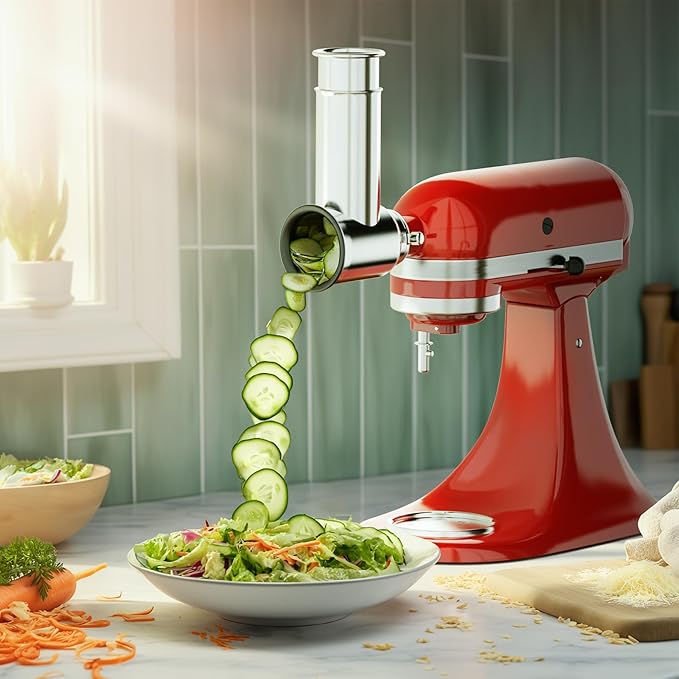 HOZODO Slicer Shredder Attachment for KitchenAid Stand Mixer | Stainless Steel, 4 Blades for Cheese Grating, Slicing, Shredding & Grinding for KitchenAid Cheese Grater Attachments