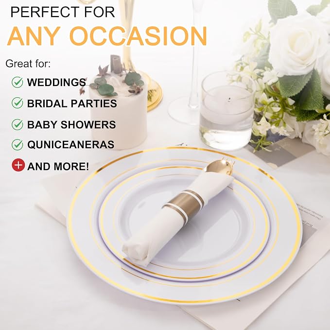 400PCS Pre Rolled Gold Plastic Silverware Set Heavy Duty for Wedding | Wrapped Utensils, Disposable Cutlery, 100 Pack, Durable and Sturdy, BPA free, Includes Napkins, for Party, Event Supplies