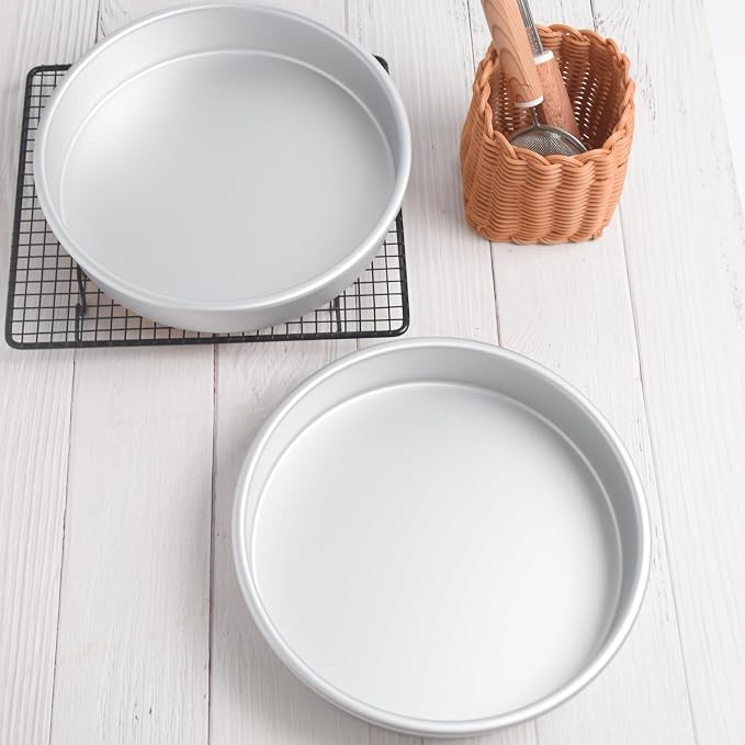 9 Inch Cake Pan Set of 2, Aluminum Round Cake Baking Pans Tins For for birthday cake party cake, Non-Toxic, Only Handwasher.Silver(9×2 round Cake Pan, Set of 2)