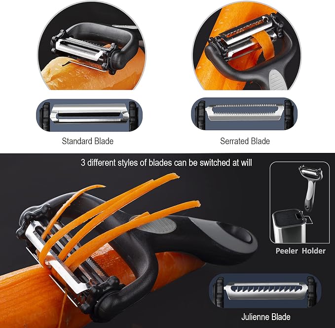 Knife Set,10-Piece Stainless Steel Kitchen Knife Set with Block,Black | Compact Small Countertop Holder,Pro-Sharpened Stainless Steel Chef Knives, Space Saving Knife Set for RV & Apartment