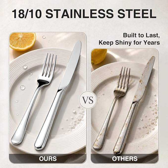 60-Pieces Silverware Set for 12, Heavy Duty Stainless Steel Flatware Set, Food-Grade Fork and Knife Set, Mirror Finish Cutlery Utensils Set for Home Kitchen Restaurant，Wedding, Party，Dishwasher Safe