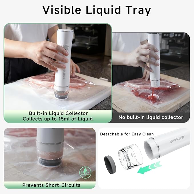 Compact Handheld Vacuum Sealer for Food with 20 Reusable Bags | Powerful 60 kPa suction, Keeps food fresh up to 6X longer, Cordless handheld design, Ideal for meal prep and food storage