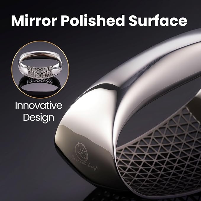 Gourmet Easy Stainless Steel Garlic Press Rocker with Eject Base & Scraper | Innovative 3D Cutting, Easy Crush & Clean Garlic Mincer, Premium Garlic Tool with Ergonomic Grip, 5-Year Warranty