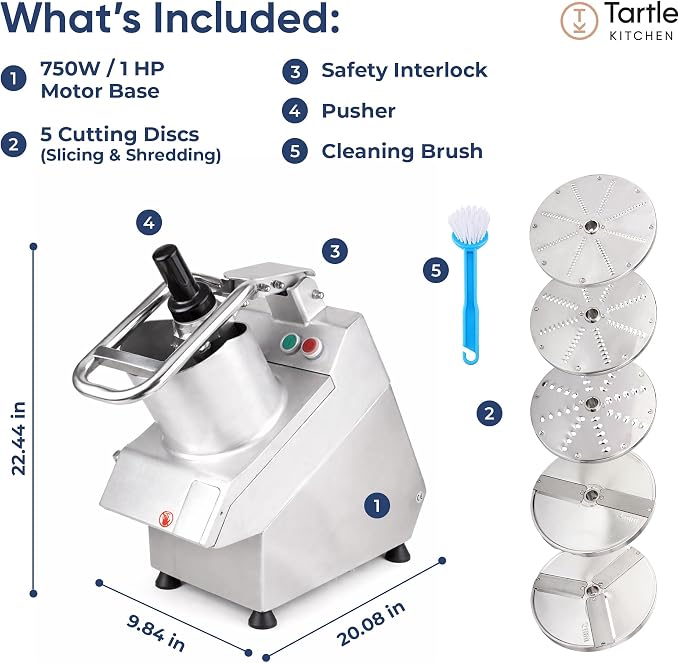 TK Commercial Vegetable Chopper 750W - 5 Discs for Food Processing - NSF