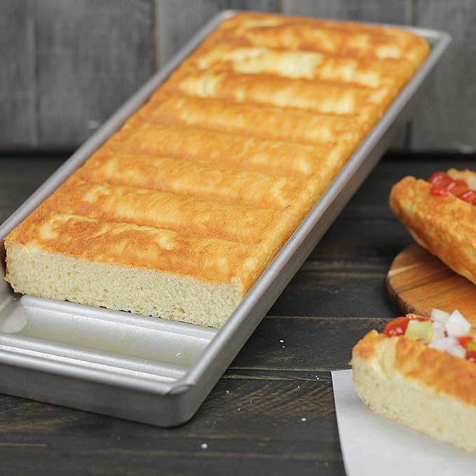 USA Pan Bakeware Nonstick New England Hot Dog Bun and Lobster Roll Loaf Pan, Aluminized Steel