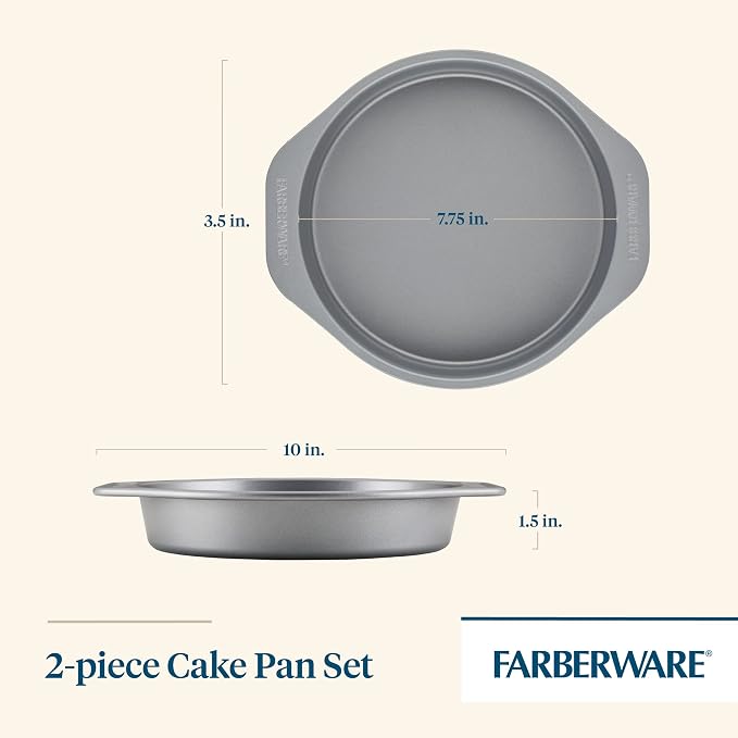 Farberware Golden Bake Nonstick Round Cake Pan Set, 2-Piece | Insulated Non Stick Round Cake Pan Set, Oven Safe to 450°F, Easy Release, Dishwasher Safe, in Gray