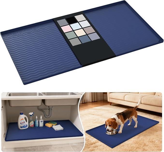 URMONA Waterproof Silicone Under Sink Mat 40'' x 22'' Shelf Liner for Kitchen and Bathroom, Cabinet and Counter Protector, Storage and Organizers, Litter Mat, Pet Cat Puppy Essentials(Navy)