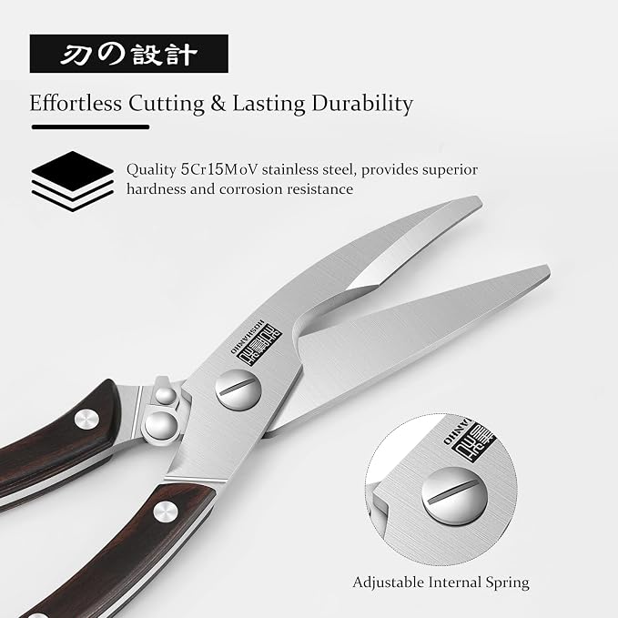 HOSHANHO Kitchen Scissors Heavy Duty, Sharp Kitchen Shears for Poultry | Stainless Steel Kitchen Scissors with Non-Slip Handle & Safety Lock, All Purpose Cooking Scissors for Meat、Turkey、Vegetables