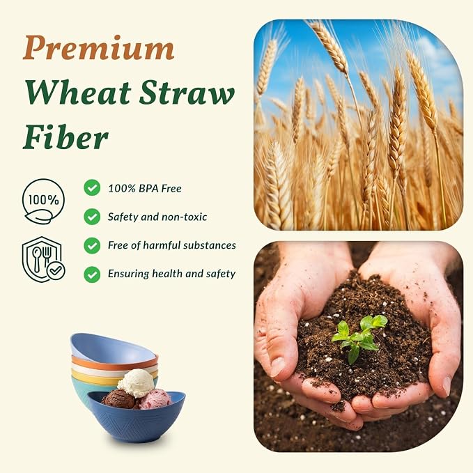 Wheat Straw Bowls 10 OZ Small Serving Bowls Unbreakable Dessert Bowls for Kitchen, Camping, RV, Party, Unbreakable Mini Oval Bowls for Ice Cream Microwave and Dishwasher Safe (6 PCS Multi)