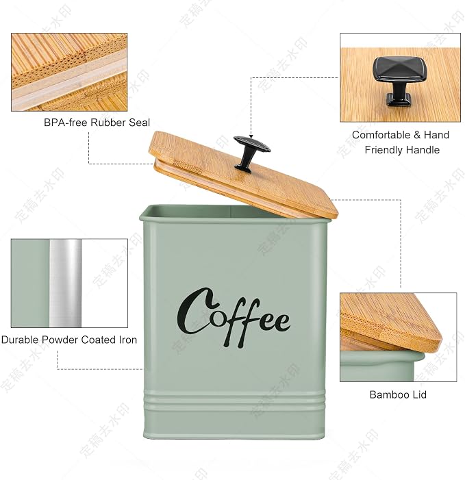 Coffee Canister,Airtight 40 oz Large Iron Black Storage Container for Coffee Grounds, Beans, Pods & More,Accessories & Gifts (Saga Green)