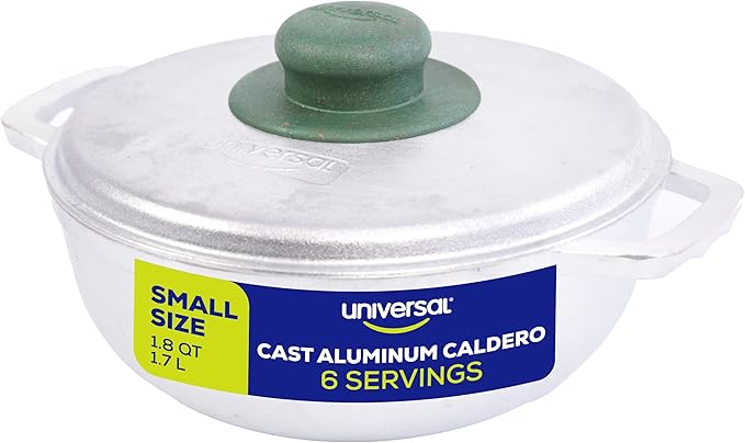 Universal (Extra Small) Caldero 6 Cups - 1.8 QT / 1.7 L, Stainless Aluminum Pot, Even Heat Distribution and Fast Cooking Dutch Oven Pot, Ergonomic Handles, Ideal for Rice, French Fries, and More