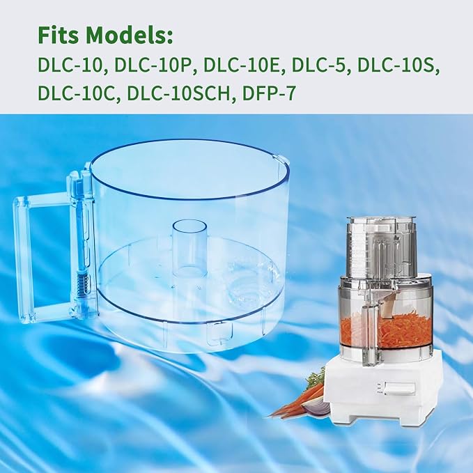 7Cup Food Processor Bowl Compatible with Cuisinart DLC-10 Bowl FP-631AGTX-1 | (2 tabs) NOTE: 7 Cup Food Processor Work Bowl features 2 tabs on the top rim of the workbowl, Vanshly