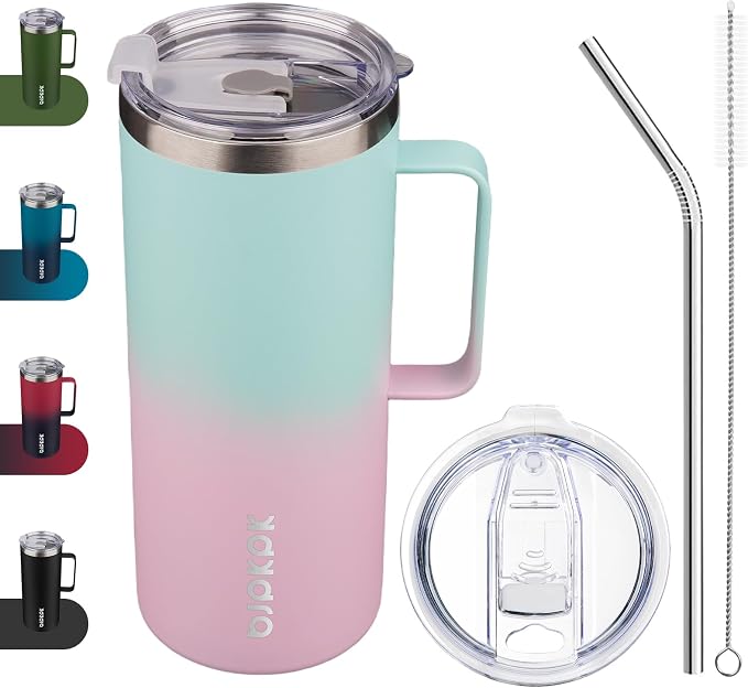 BJPKPK 32oz Insulated Coffee Mug with Handle, Stainless Steel Travel Mug | Keeps Drinks Hot & Cold, Double Wall Vacuum, 2 Lids Included, BPA-Free Coffee Tumbler for Home, Office & Travel