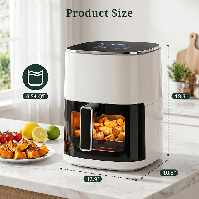 Air Fryer, 6QT Airfryer with Viewing Window, 12-in-1 Digital Air Fryer Oven, 400°F Fast Heating, Nonstick & Dishwasher Safe Square Basket, Air Fry, Roast, Bake, Reheat, Dehydrate for Family Meals