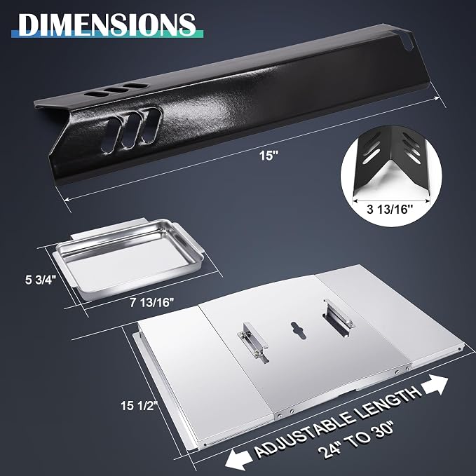 Grill Replacement Parts for Dyna Glo DGF493BNP, DGF510SBP, Backyard Grill BY13-101-001-12, BY14-101-001-02 and BHG Grill Parts, Adjustable 24''-30'' Grease Tray, Heat Plates for Dyna Glo 4 Burner.