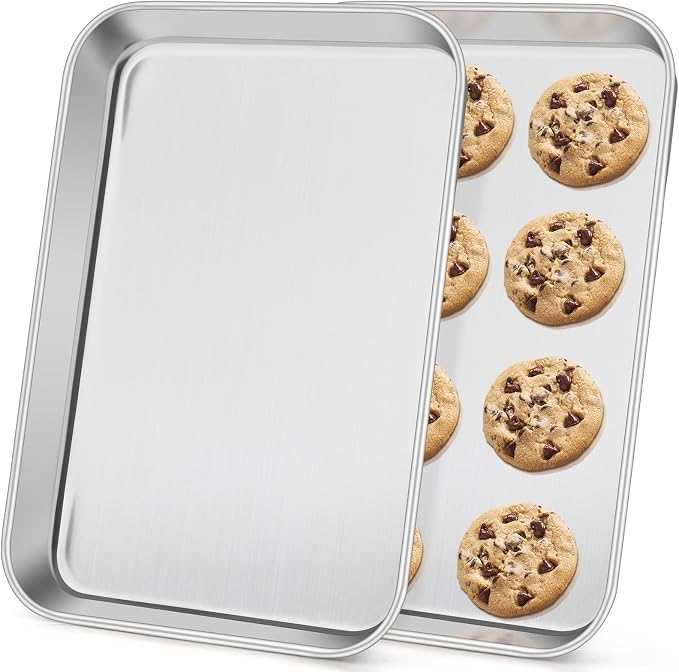 Leonyo Non-Toxic 9x13IN Stainless Steel Baking Quarter Sheet Pans, 2 Pack | Commercial-Grade 13x9IN Metal Quarter Cookies Sheet For Baking, 1/4 Toaster Oven Baking Trays For Food, Dishwasher Safe
