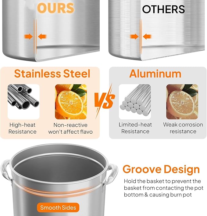 Bonnlo 50QT Turkey Fryer Pot with Steamer Basket, Lid & Lifting Hook, Stainless Steel Seafood Boil-Pot for Lobster, Crab & Shrimp, Heavy-Duty Deep Stockpot for Outdoor Boiling, Cooking & Frying