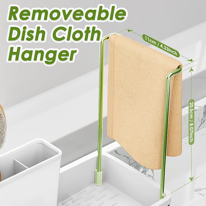 Ewaiira Stainless Steel Sink Caddy, Sponge Holder for Kitchen Sink 9.8″ | with Brush Holder & Dishcloth Rack, Rustproof Organizer Countertop, Soap Kitchen Organizers Storage Essentials, White