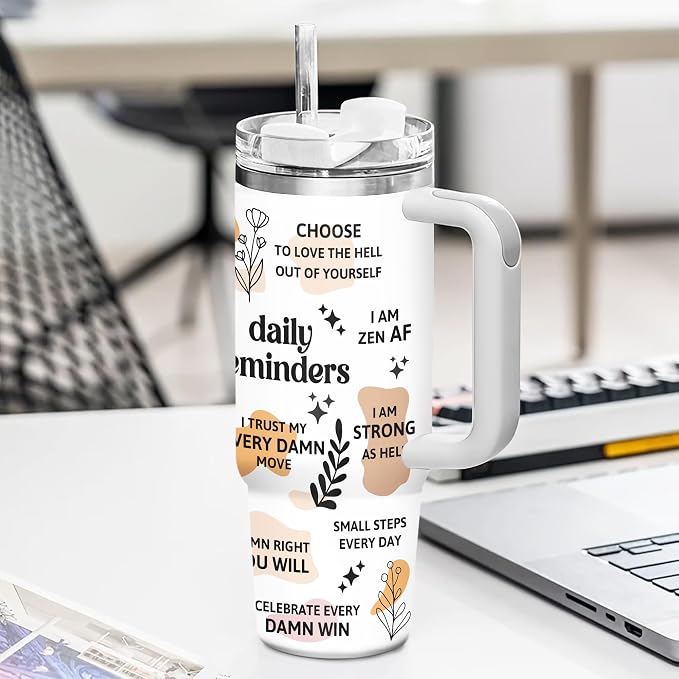 Gossby Inspirational Tumbler For Women, 30oz Stainless Steel With Handle | Daily Affirmations For Women, Inspirational Cup, Motivational Mental Health Gift, Birthday Gifts For Friends, Nurse, Coworker