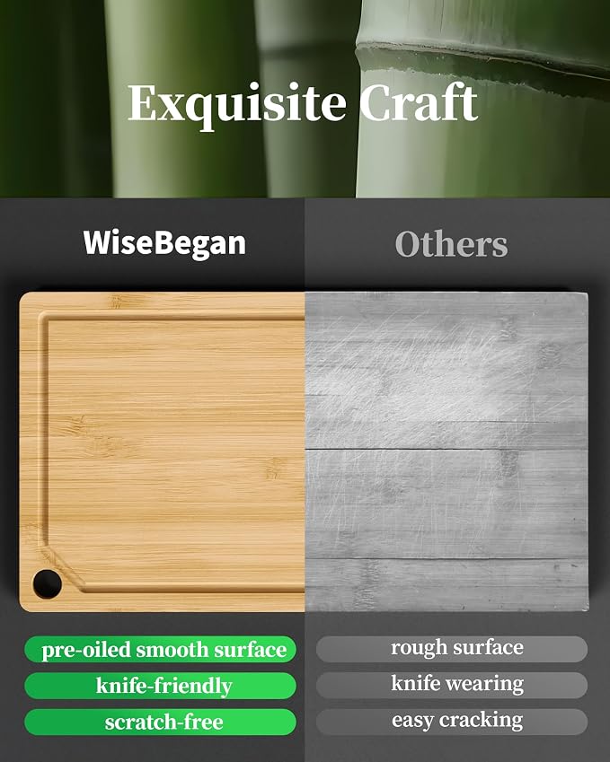 Kitsure Bamboo Cutting Board for Kitchen, Set of 3, Natural | Multi-Sizes Wooden Cutting Boards for Chopping & Serving, Convenient Kitchen Essentials, Deep Juice Grooves