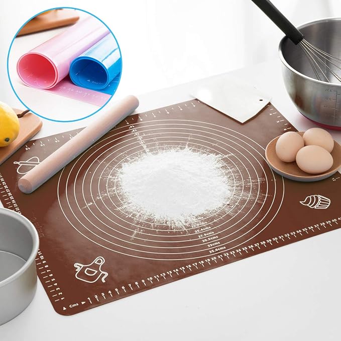 Silicone Baking Mat, Extra Thick Large Non Stick Pastry Mat Sheet for Dough Pie Crust Rolling Mats (Brown, L-16''(W)*24''(L))