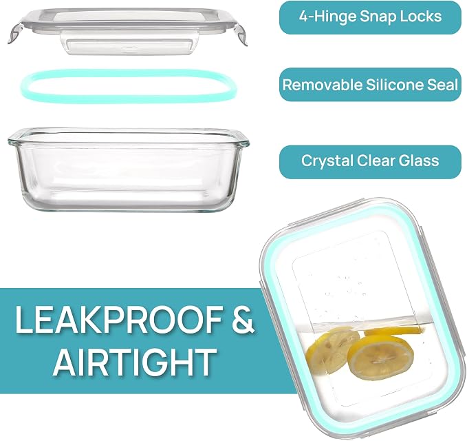 Vtopmart 5Pack 22oz Glass Storage Containers with Lids, Multicolour | Glass Meal Prep Food Container Sets, Snap Airtight Lid, For Microwave, Oven, Freezer and Dishwasher, BPA Free