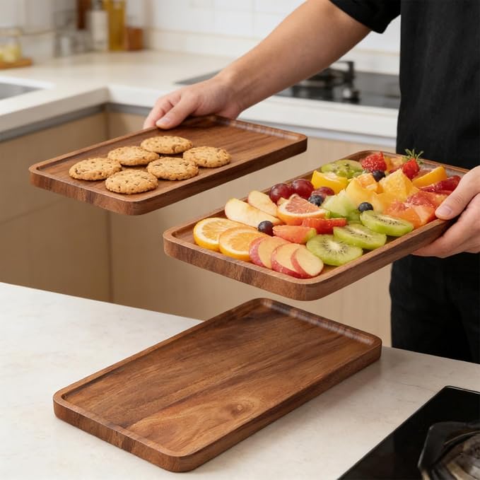 VERTORGAN 2 Pack Acacia Wood Serving Tray,11.8x5.9 Inch Trays,Home Decor | Coffee Table Tray,Living Room Decor,Bar Serving Platter,Party Tray,Charcuterie Board,Cheese Platter, Decorative Wood Tray