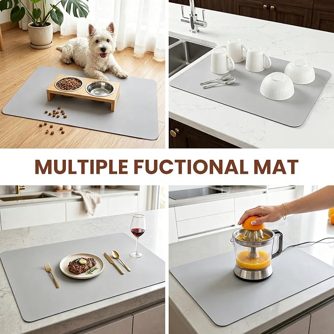 Coffee Mat Dish Drying,Non-Slip Easy Clean Sink Mat,Heat-resistant ,Fit Under Coffee Maker, Espresso Machine, Pot, Dish Rack (gery, 16"x24")