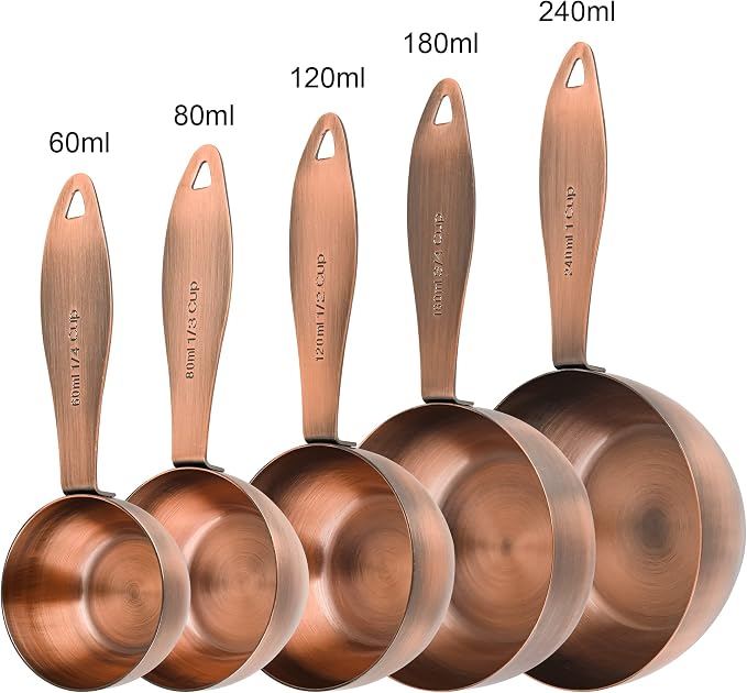 Measuring Cups and Spoons Set, 12 Pieces Stainless Steel Measuring Cup Set, Metal Copper Measuring Cups Spoons, Dry & Liquid Kitchen Measure Cup Spoon & Leveler & Measure Equivalents
