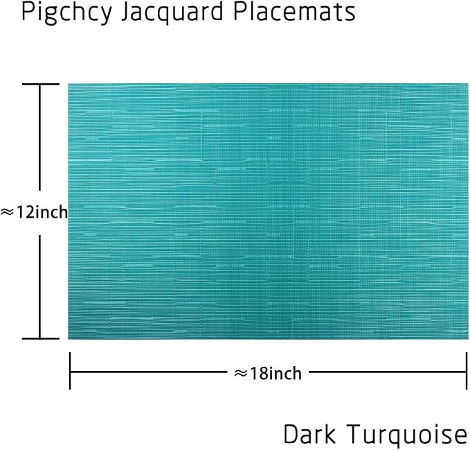 PIGCHCY Placemats,Durable Heat Resistant Placemats for Dining Table,Washable Woven Vinyl Kitchen Placemats Set of 4 (18 x 12 inches, Turquoise)