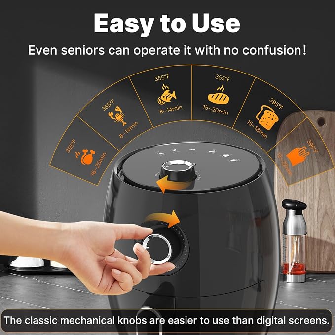 Compact Air Fryer Small, 2.1QT, 4-in-1 Small Mini Airfryer Compact, Bake, Roast, Reheat, 98% Less Oil, Adjustable Temperature & Timer, Quiet, Nonstick & Dishwasher Safe Basket, BPA-Free, Black