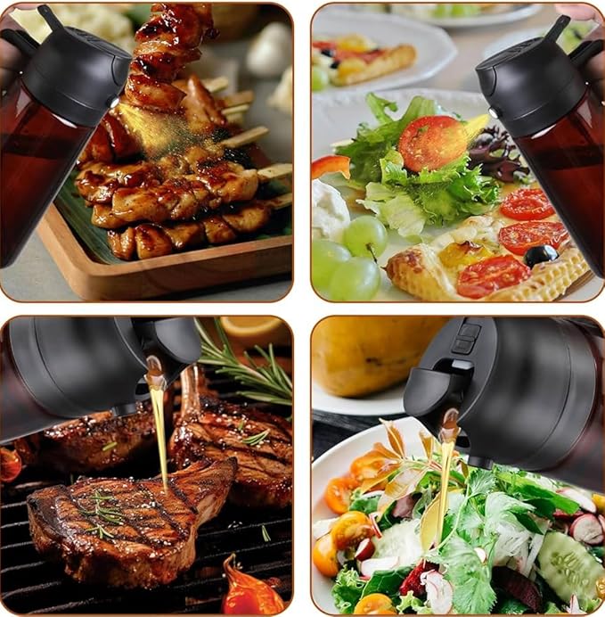 2 In1 Olive Oil Edible oil Dispenser for Kitchen, 16oz Oil Sprayer Bottle for Cooking, Glass Oil BottleSpray and Pour，Food-Grade Mister for Air Fryer, Salad,Baking，BBQ, Upgraded Light Blockin