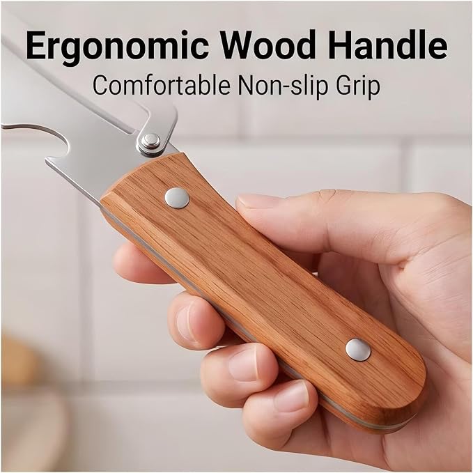 2Pcs Multifunctional Vegetable Peeler with Wooden Handle – 2026 Upgrade Odorless Stainless Steel Peeler, 2-in-1 & 3-in-1 Kitchen Gadget with Scallion Shredder & Bottle Opener – Home Cooking Essential