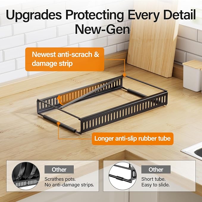 Pots and Pans Organizer under Cabinet, 12-23" 10 Dividers Black | Extends 12-23", Holds pot lids, pans, cookware and bakeware, Adjustable dividers, for under cabinet or countertop