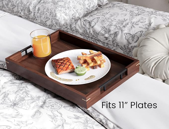 Fibogollo Walnuta Wood Serving Trays with Metal Handles(Large) | 17 x 12Inch Ottoman Decorative Trays Platter for Living Room,Bar,Party,Holiday Hosting and Outdoor Entertaining