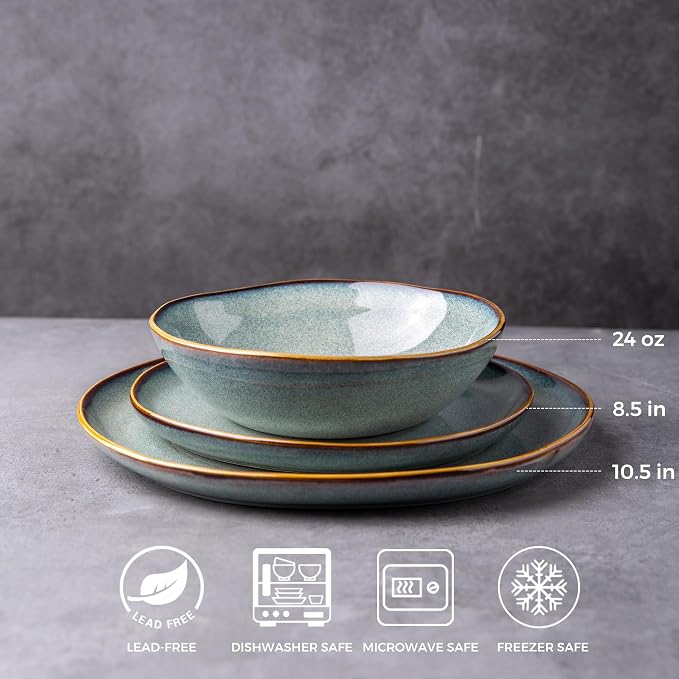 AmorArc Ceramic Dinnerware Sets for 6, 18Pcs Plates and Bowls Sets Dishes | Stoneware Handmade Reactive Glaze Dinner Set, Highly Scratch Resistant | Dishwasher & Microwave Safe Dishware
