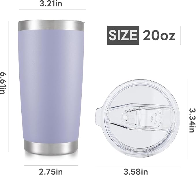 20 oz Tumbler with Lid Stainless Steel Insulated Tumblers Bulk Cups Mug | Double Wall Vacuum, Powder Coated, Keep Drinks Cold and Hot, Waterproof Lid, Fit of Car Cup Holders, Cosmic Lilac, 8 Pack