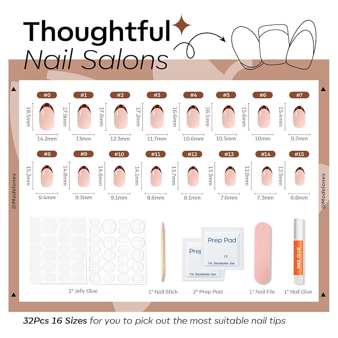 modelones Leopard Print French Tip Press On Nails, Short Oval Fake Nails | Nails Press Ons with Nail Glue, Adhesive Tabs, Nail File, Prep Pad, Manicure Stick, 32Pcs 16 Sizes, Fall Women Girl Gift