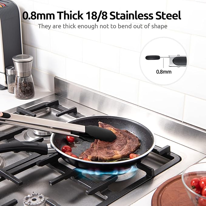 U-Taste Kitchen Tong for Cooking, 600ºF Heat-Resistant Silicone, 16in/Black | Extra Long BBQ Tongs, Large Tong for Grilling/Grabbing, Big Thong with Nonstick Silicone Tps & 18/8 Stainless Steel Handle