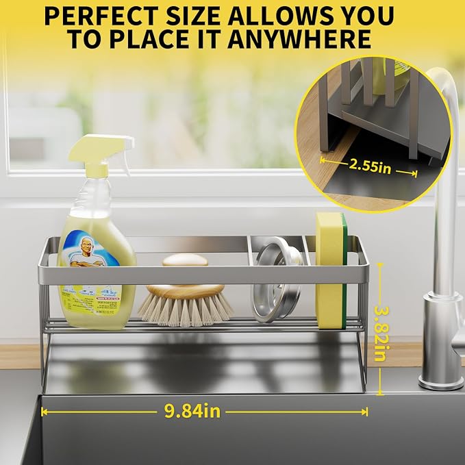 Kitchen Sink Caddy Organizer for Kitchen Countertop Organizers Grey | 304 Stainless Steel, Removable Drip Tray, Home Decor Accessories