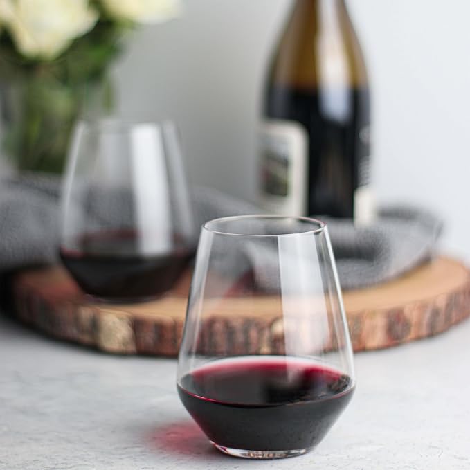 Libbey Signature Greenwich Stemless Wine Glasses Set of 6, Modern Wine Glasses for Red and White Wine, Ideal Stemless Wine Glass Set for All Occasions