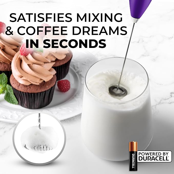 Zulay Powerful Milk Frother for Coffee with Upgraded Titanium Motor - Handheld Electric Whisk, Milk Foamer, Mini Mixer & Coffee Blender for Frappe, Latte, Matcha, No Stand - Lush Purple