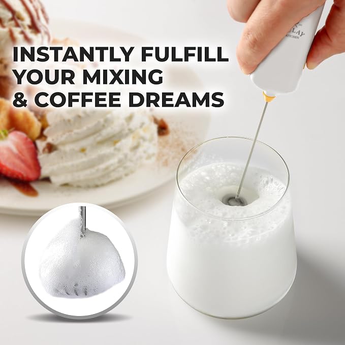 Mini & Mighty Milk Frother Wand – Powerful Handheld Coffee Frother, Battery Operated Drink Mixer – Compact Pocket Size – Detachable Whisk for Latte, Cappuccino, Matcha, Hot Chocolate