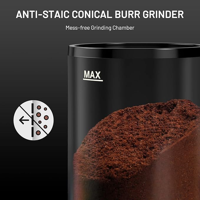 Secura Brands Conical Burr Coffee Grinder Electric Espresso Coffee Grinder with 35 Ajustable Precise Grind Settings for 2-12 Cup 8.8 Ounce Coffee Bean Storage