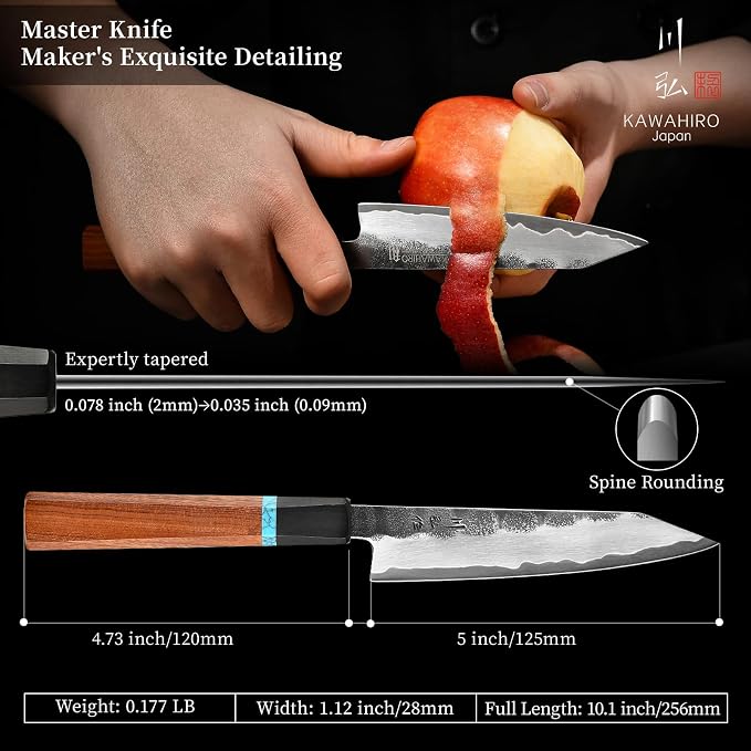 5" Japanese Utility Knife, VG10 Paring Knife for Precision Prep | 3-Layer Steel, Petty Knife, Hand-Sharpened Edge, Compact & Lightweight, Effortless Peeling & Slicing, Velvet-Lined Gift Box