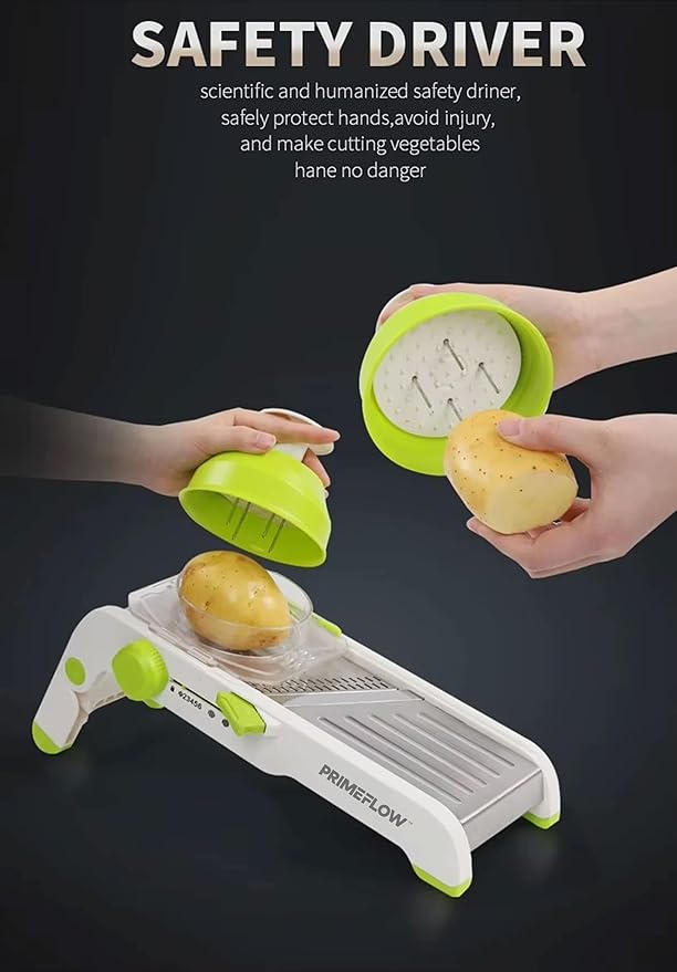 Mandoline Slicer for Kitchen — Adjustable Stainless Steel Vegetable Slicer with Safety Guard | 6 Thickness Settings | Julienne, Slice, Dice & Crinkle Cut | Compact & Foldable Food Slicer