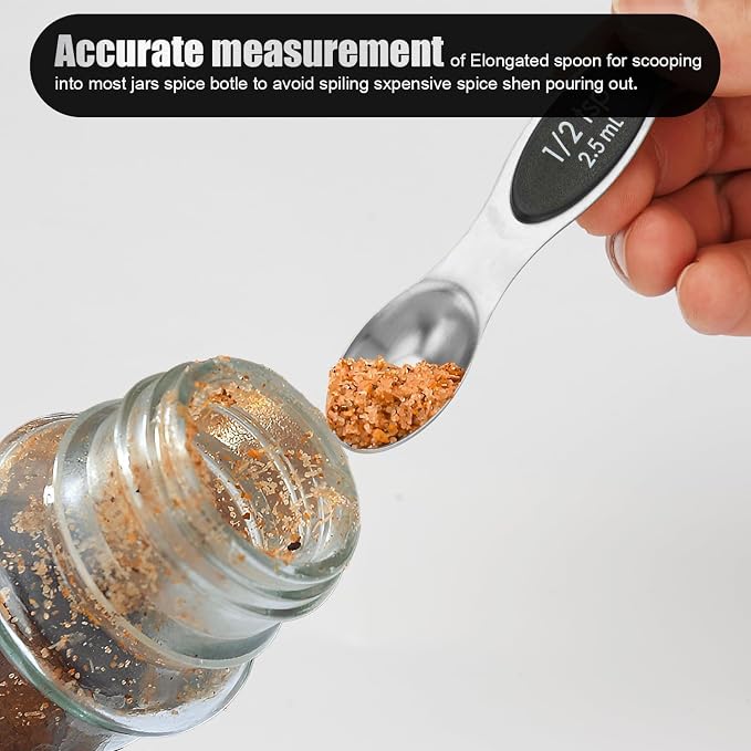 Magnetic Measuring Spoons Set of 9 Stainless Steel Stackable Dual Sided Nesting Teaspoons and Tablespoons for Measuring Dry and Liquid Ingredients